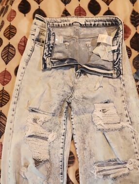 Risen Light Blue Distressed Skinny Jeans - Women's Stretch